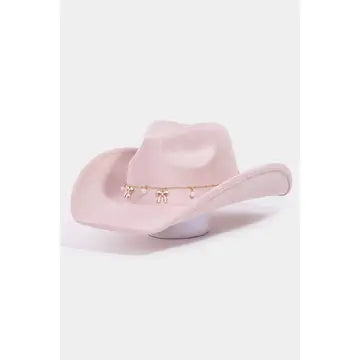 Ribbon Bow Pearl Chain Cowboy Hat