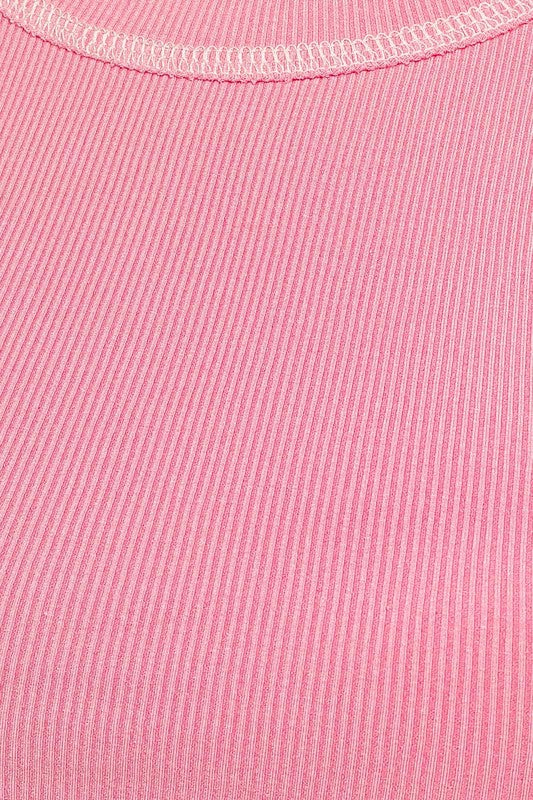 BABY PINK ROUND NECK RIBBED TANK WITH REVERSED STITCH