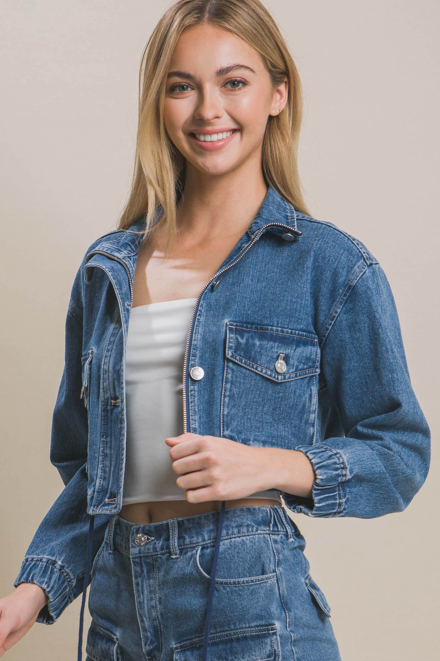 Crop Cinch Denim Jacket