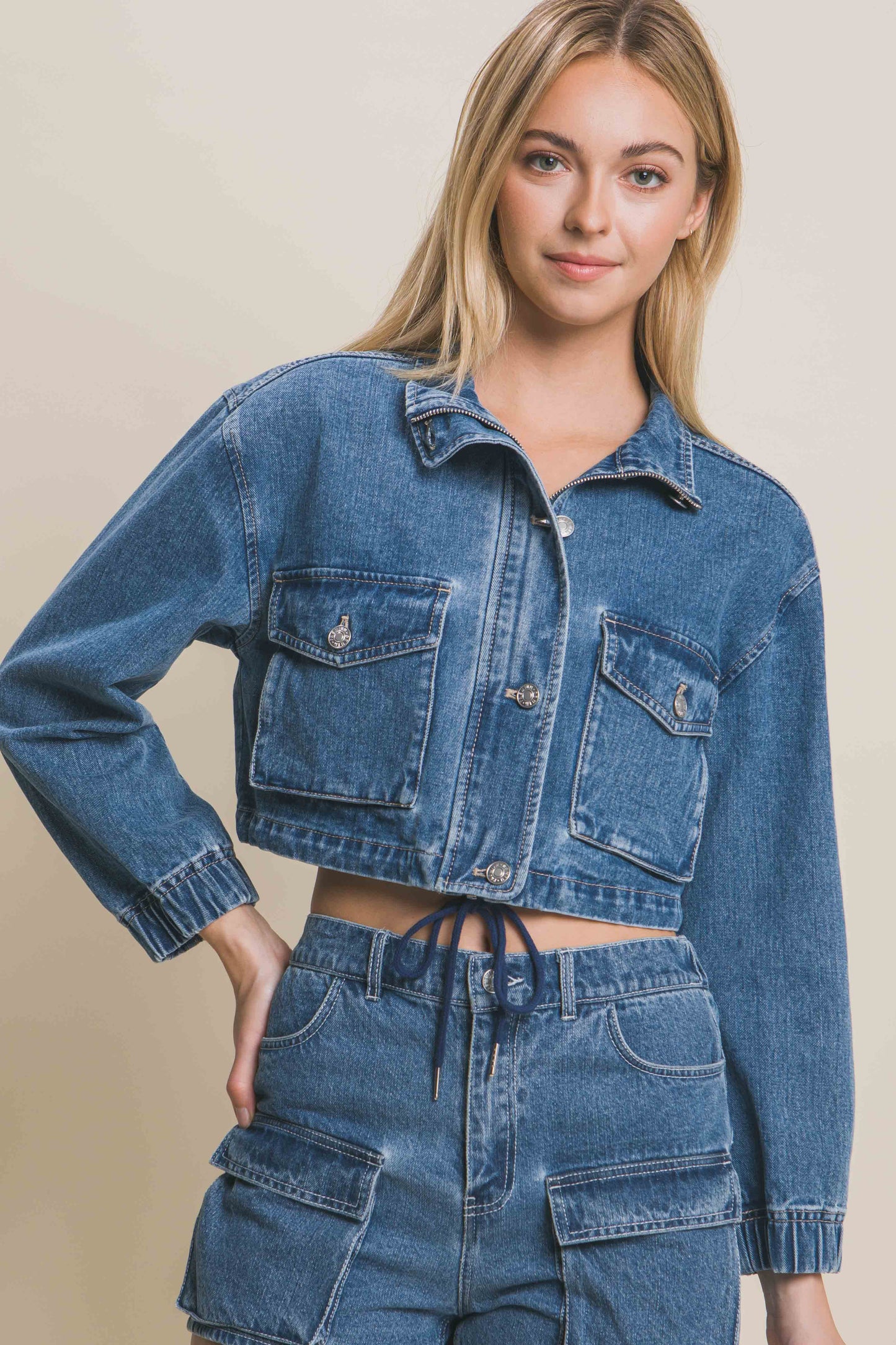 Crop Cinch Denim Jacket