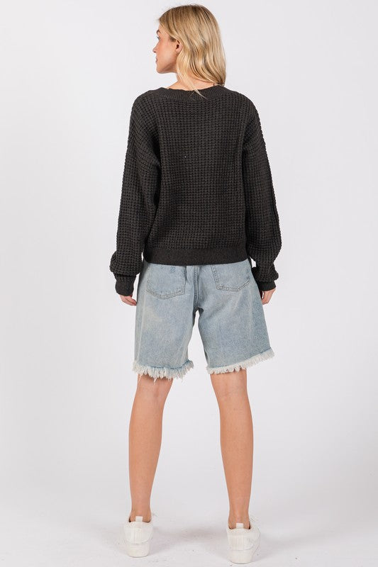 Waffle Mineral Wash Sweater Top
