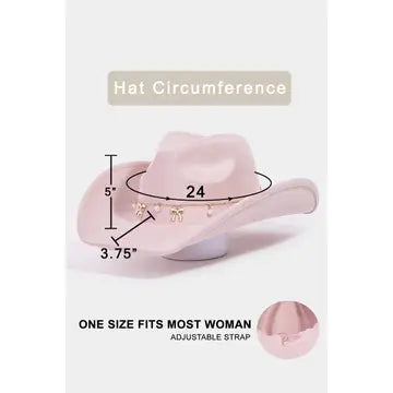 Ribbon Bow Pearl Chain Cowboy Hat