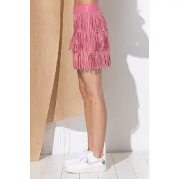 Faux Leather Stud Fringe Mini Skirt