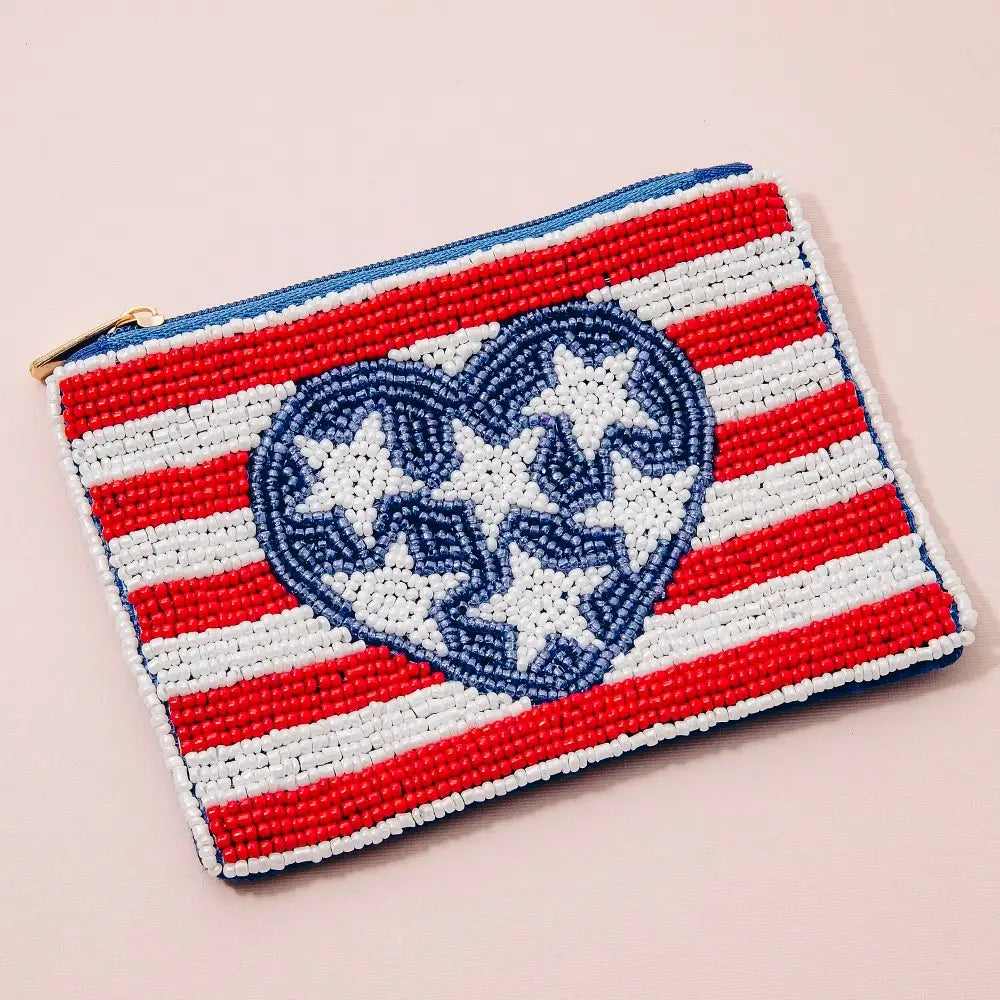 USA Heart Stars & Stripes beaded coin purse
