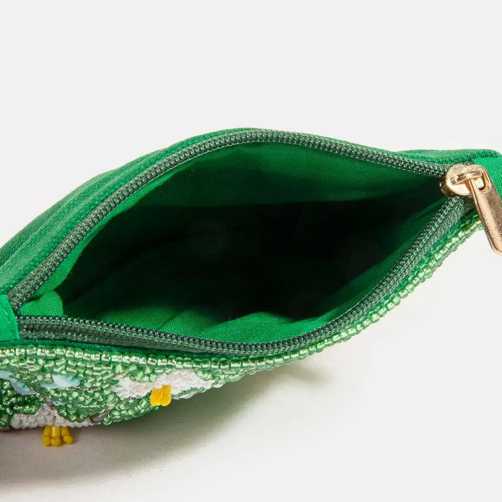 Green Floral beaded coin purse