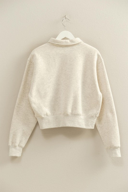 Collar Snap Buttoned Sweatshirt