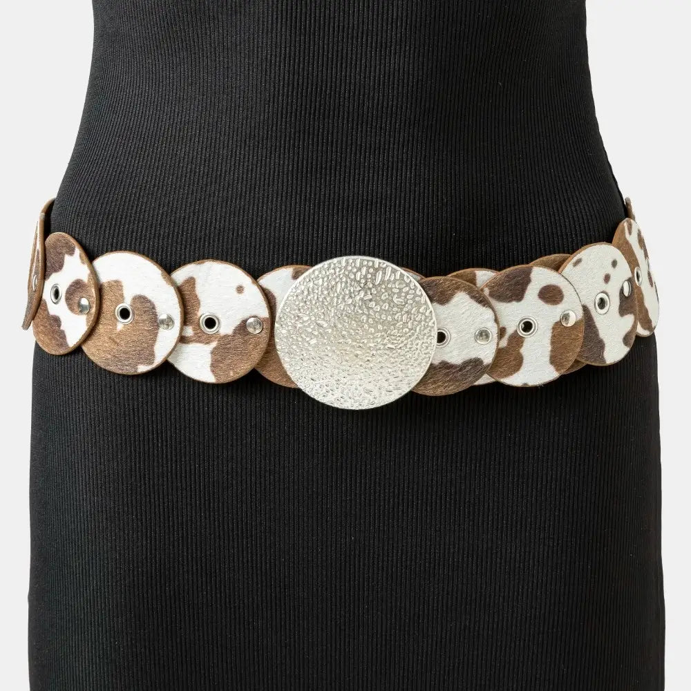 Faux Cowhide Boho Disc Belt