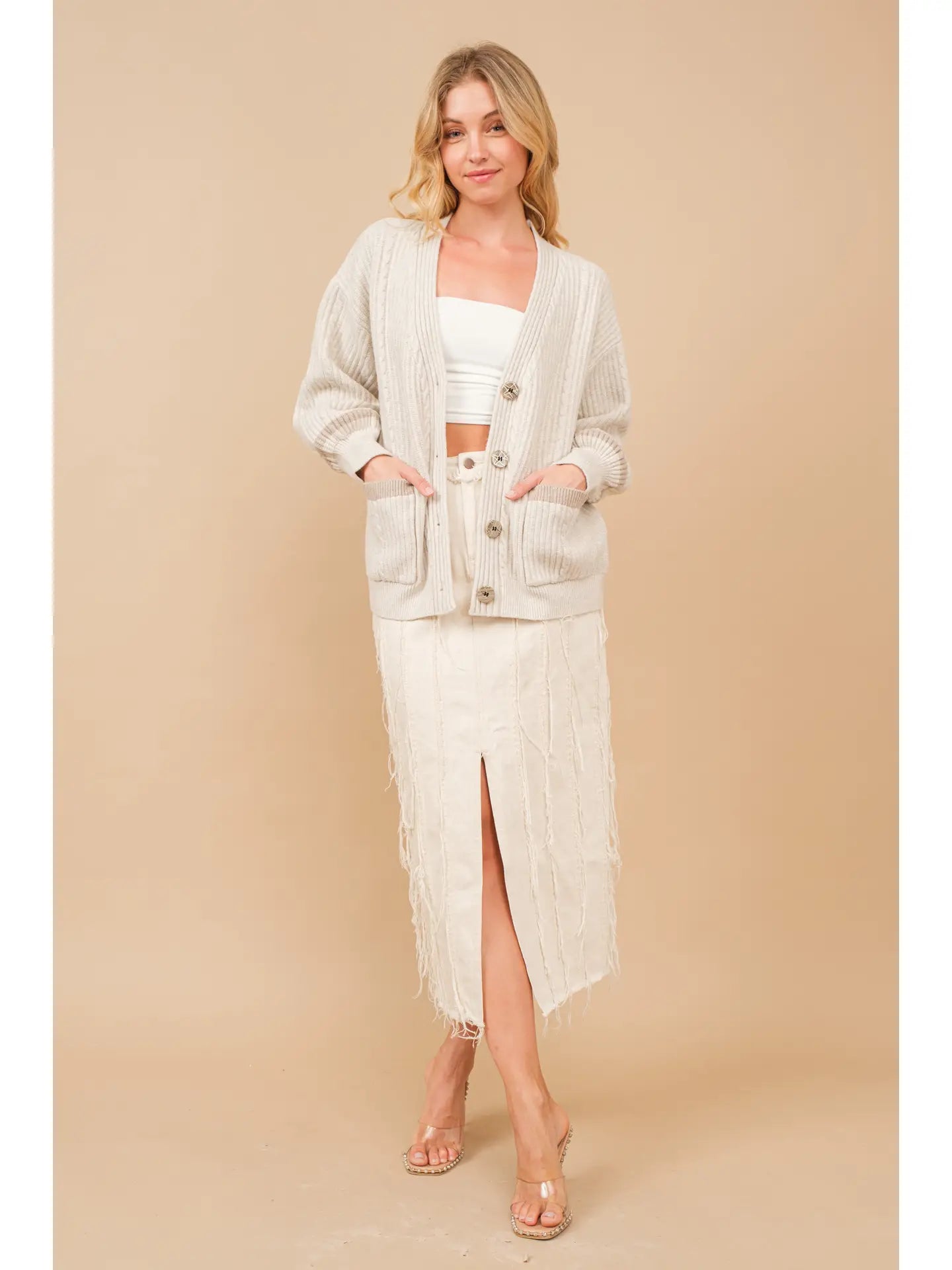 Cable Knit Button Up Detail Sweater Cardigan