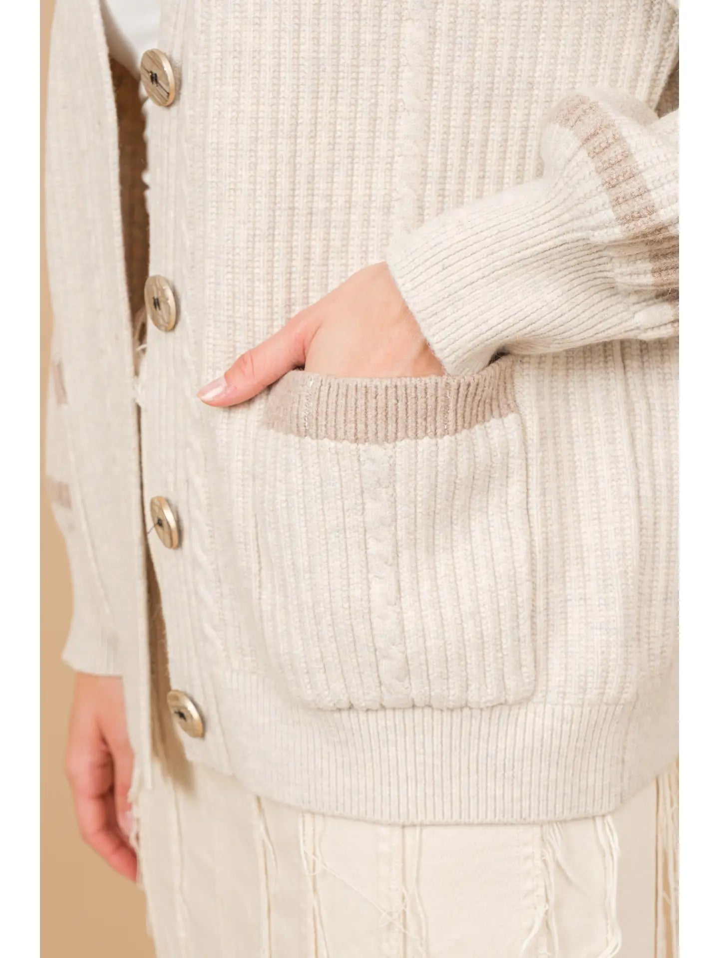 Cable Knit Button Up Detail Sweater Cardigan