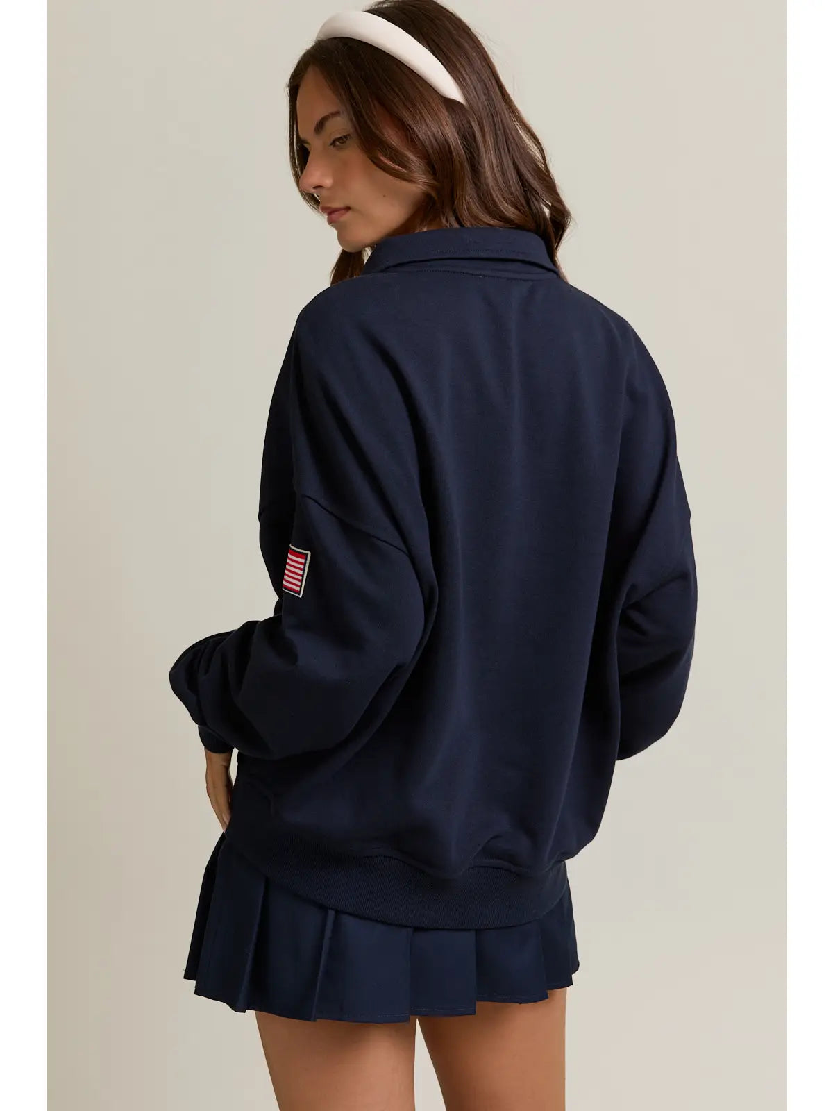 "USA" Contrast Long Sleeve Quarter Zip Oversized Sweatshirt