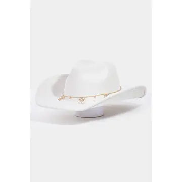 Ribbon Bow Pearl Chain Cowboy Hat