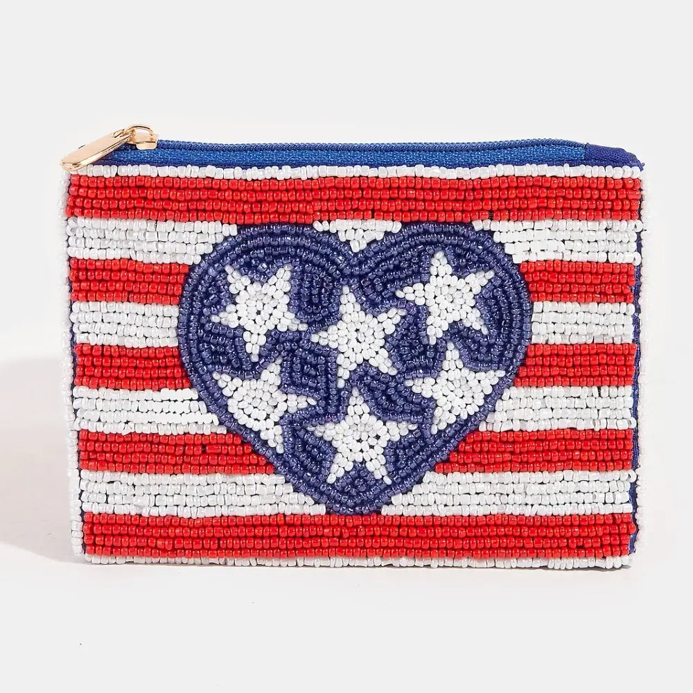 USA Heart Stars & Stripes beaded coin purse