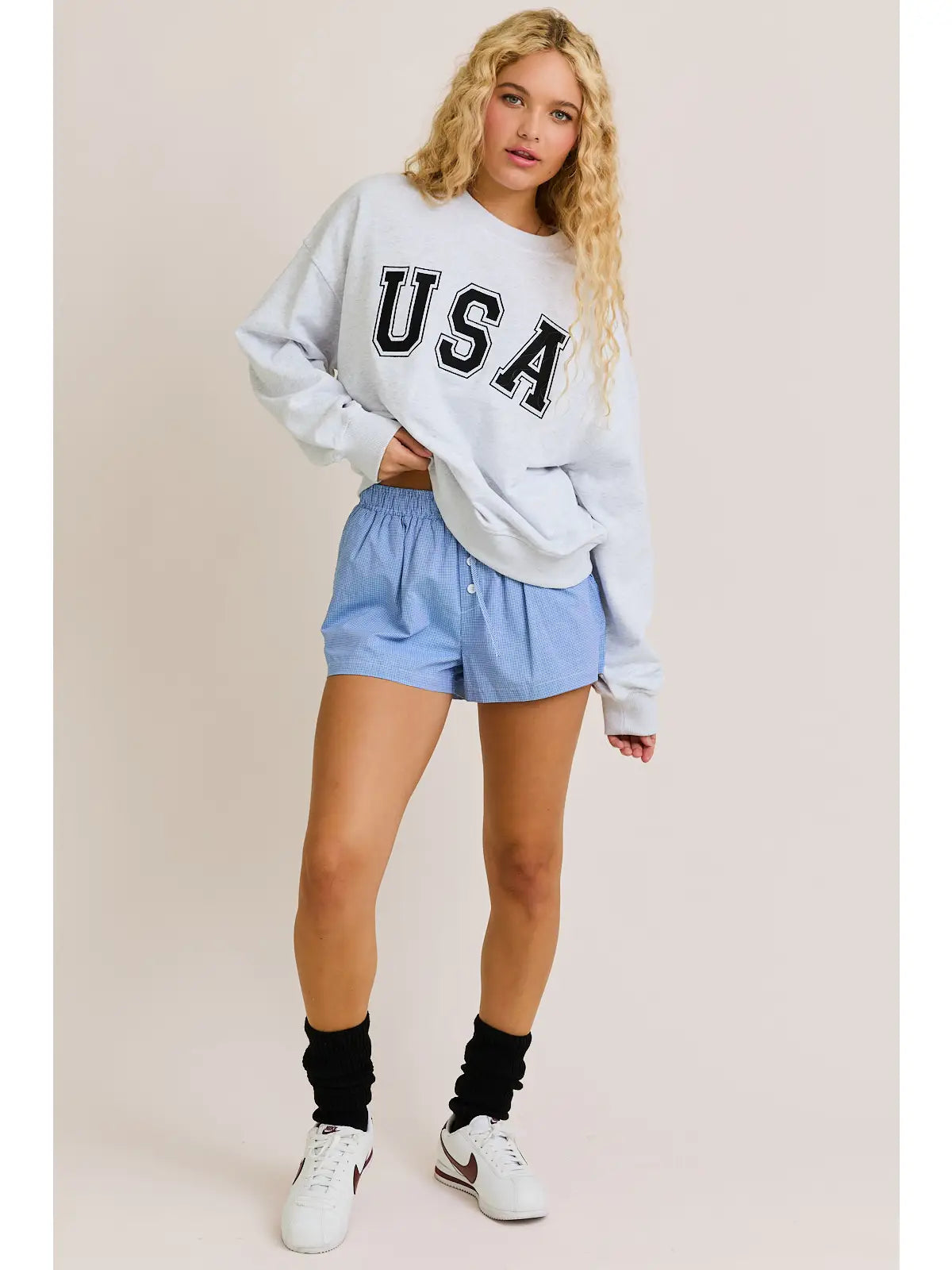 "USA" Long Sleeve Crew Neck Oversized Sweatshirt