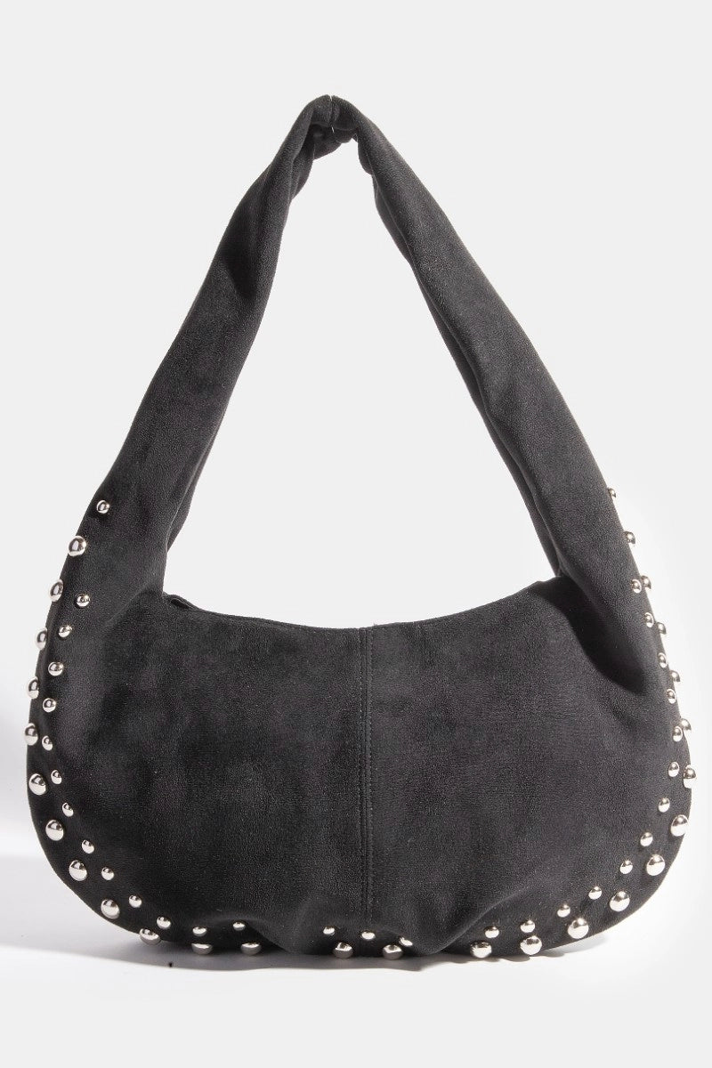 Millie Metallic Studded Faux Suede Hand Bag