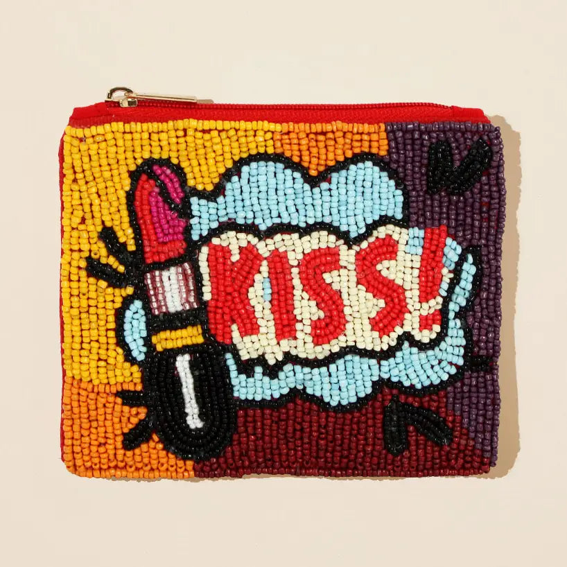 Kiss beaded coin purse