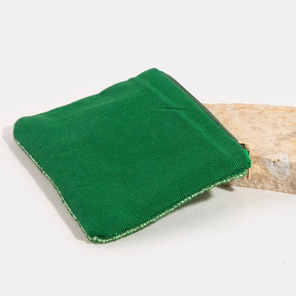 Green Floral beaded coin purse