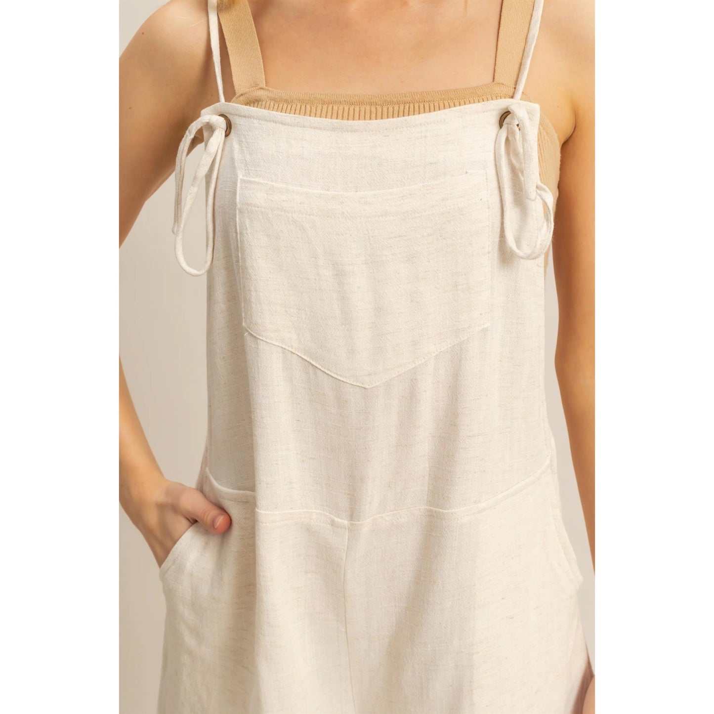 Linen Self Tie Straps Romper