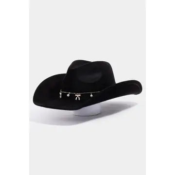 Ribbon Bow Pearl Chain Cowboy Hat