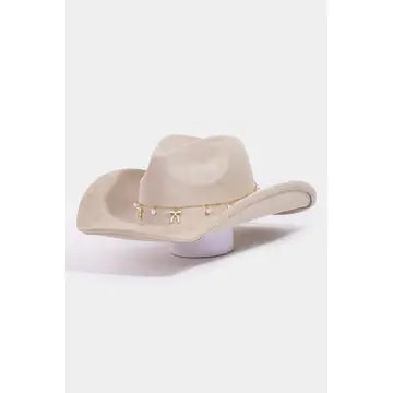 Ribbon Bow Pearl Chain Cowboy Hat