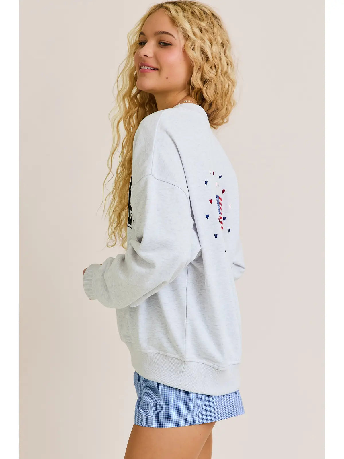 "USA" Long Sleeve Crew Neck Oversized Sweatshirt