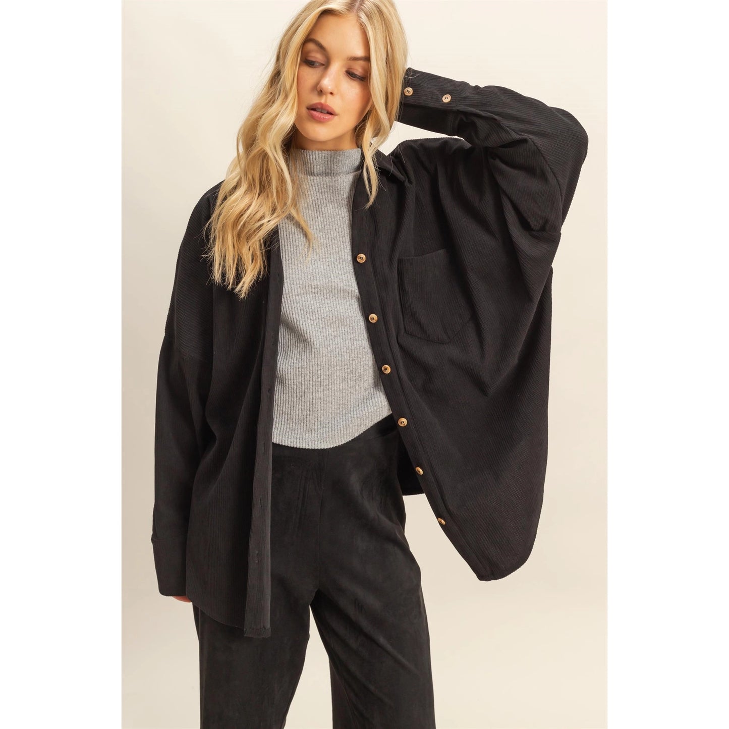 Casual Oversized Button Down Corduroy Shirt