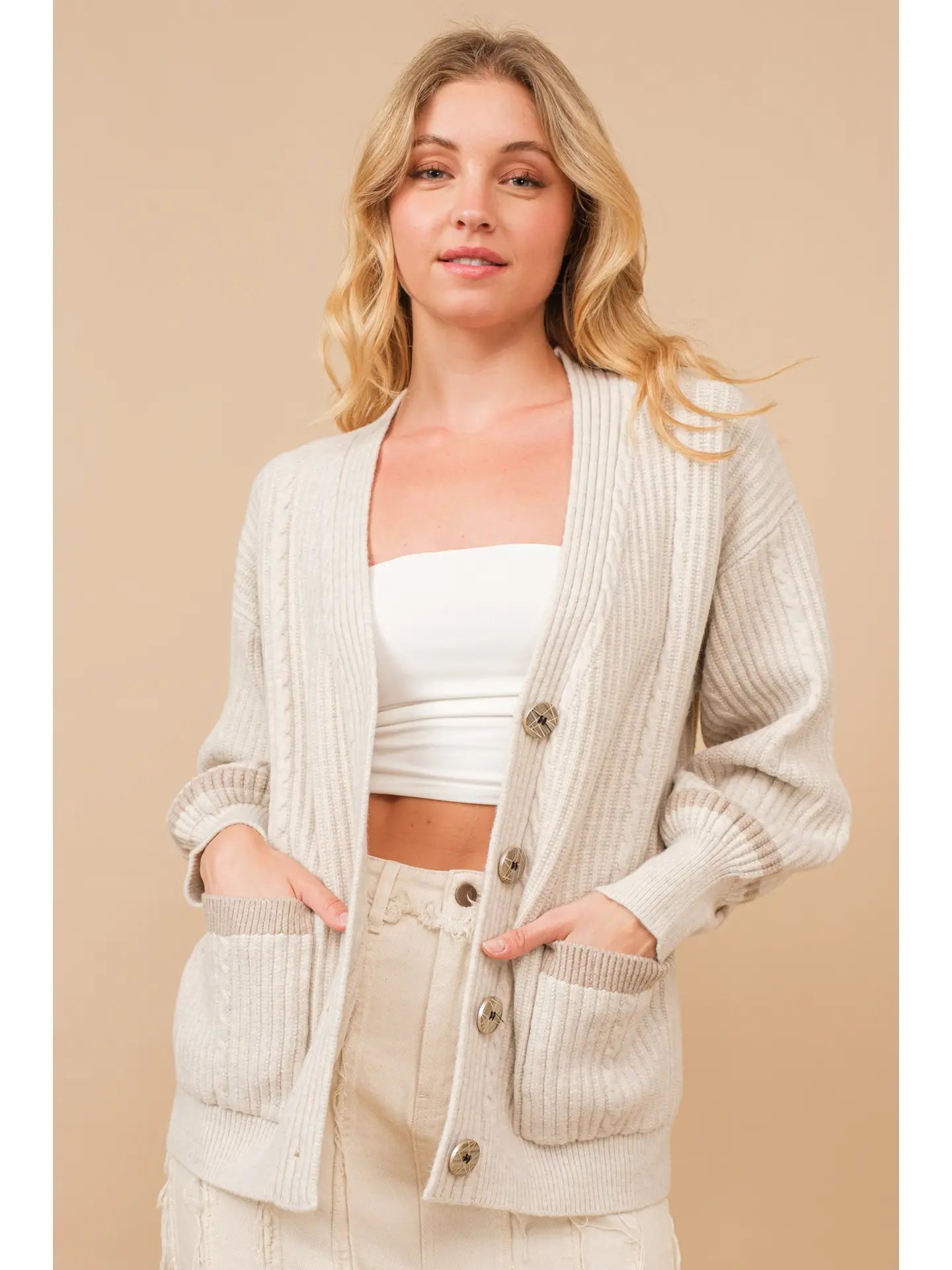 Cable Knit Button Up Detail Sweater Cardigan