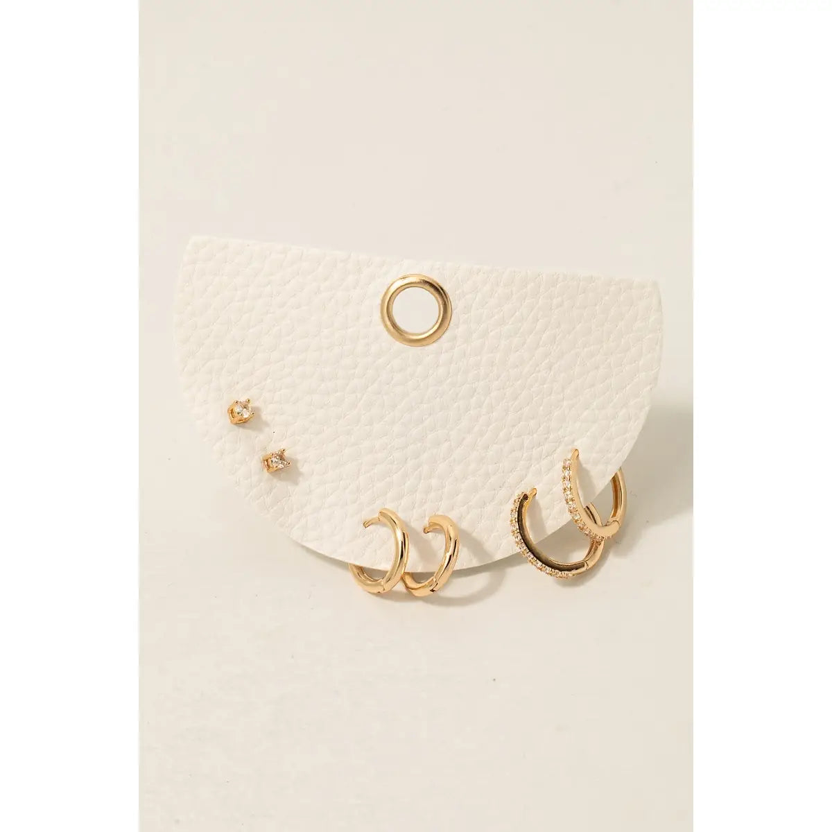 Mixed Cz Studded Hoop and Stud Earrings Set