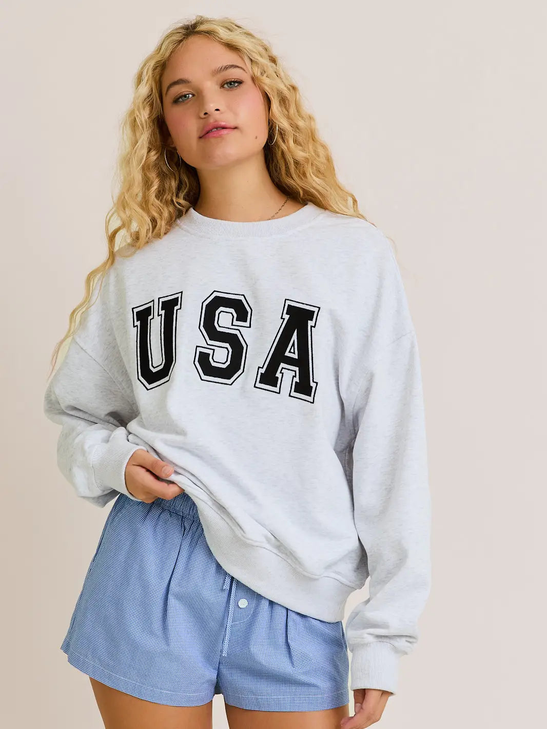 "USA" Long Sleeve Crew Neck Oversized Sweatshirt