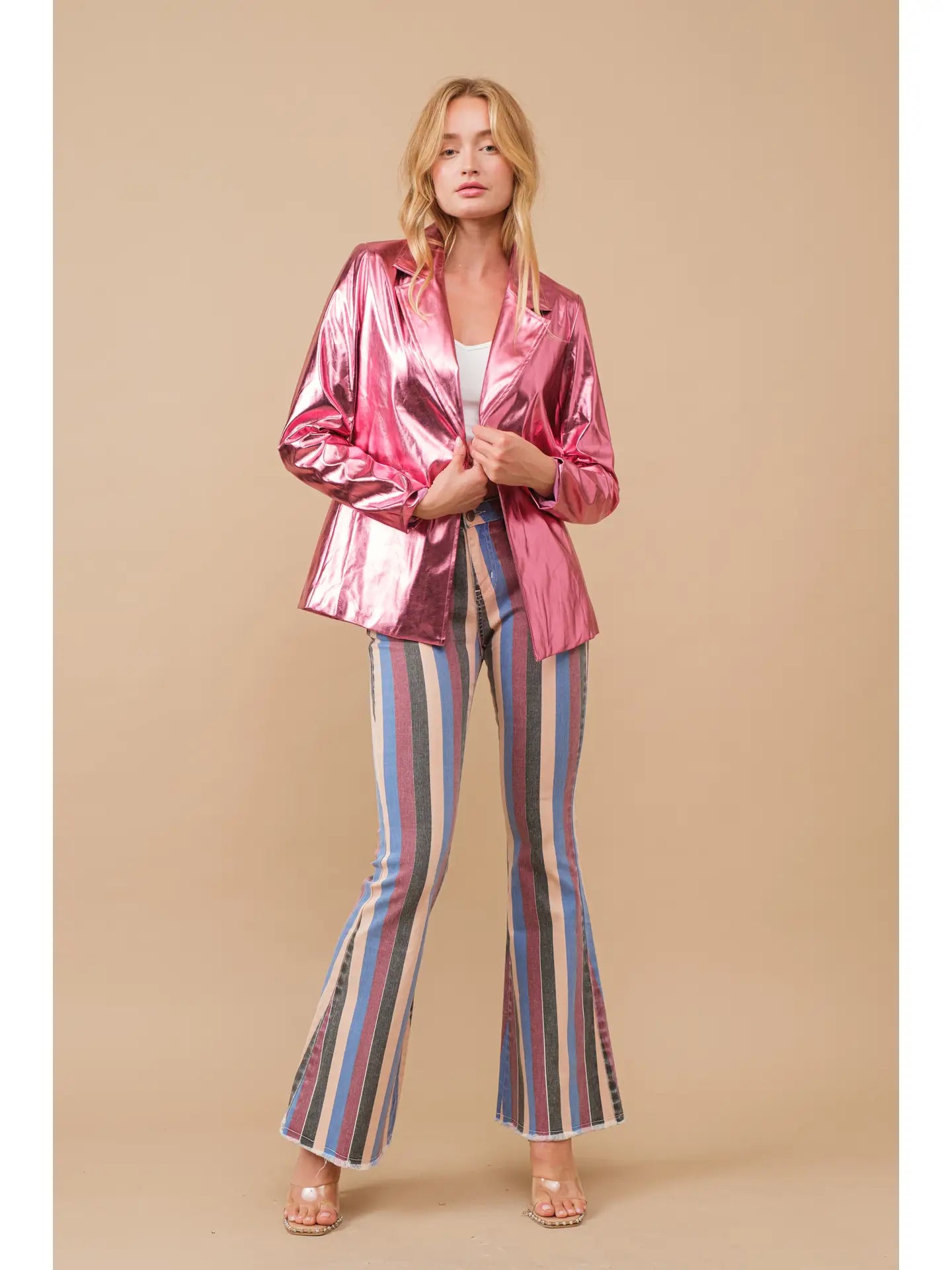 Pink Metallic Blazer Jacket