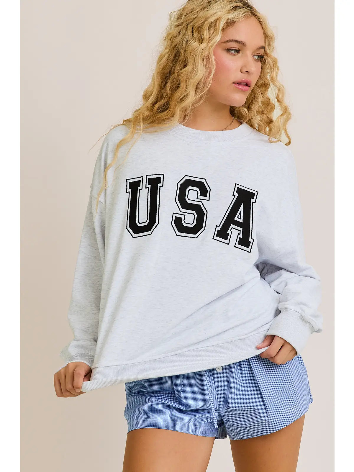 "USA" Long Sleeve Crew Neck Oversized Sweatshirt