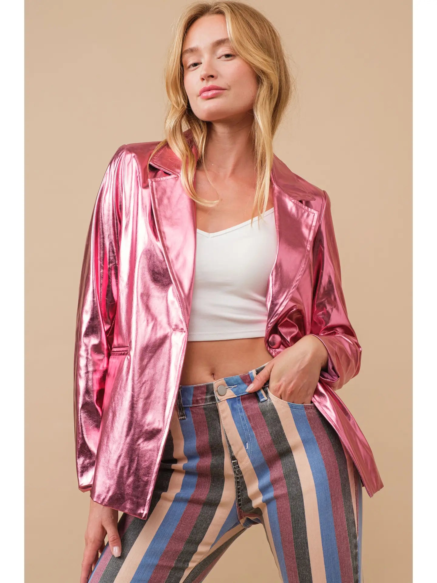 Pink Metallic Blazer Jacket