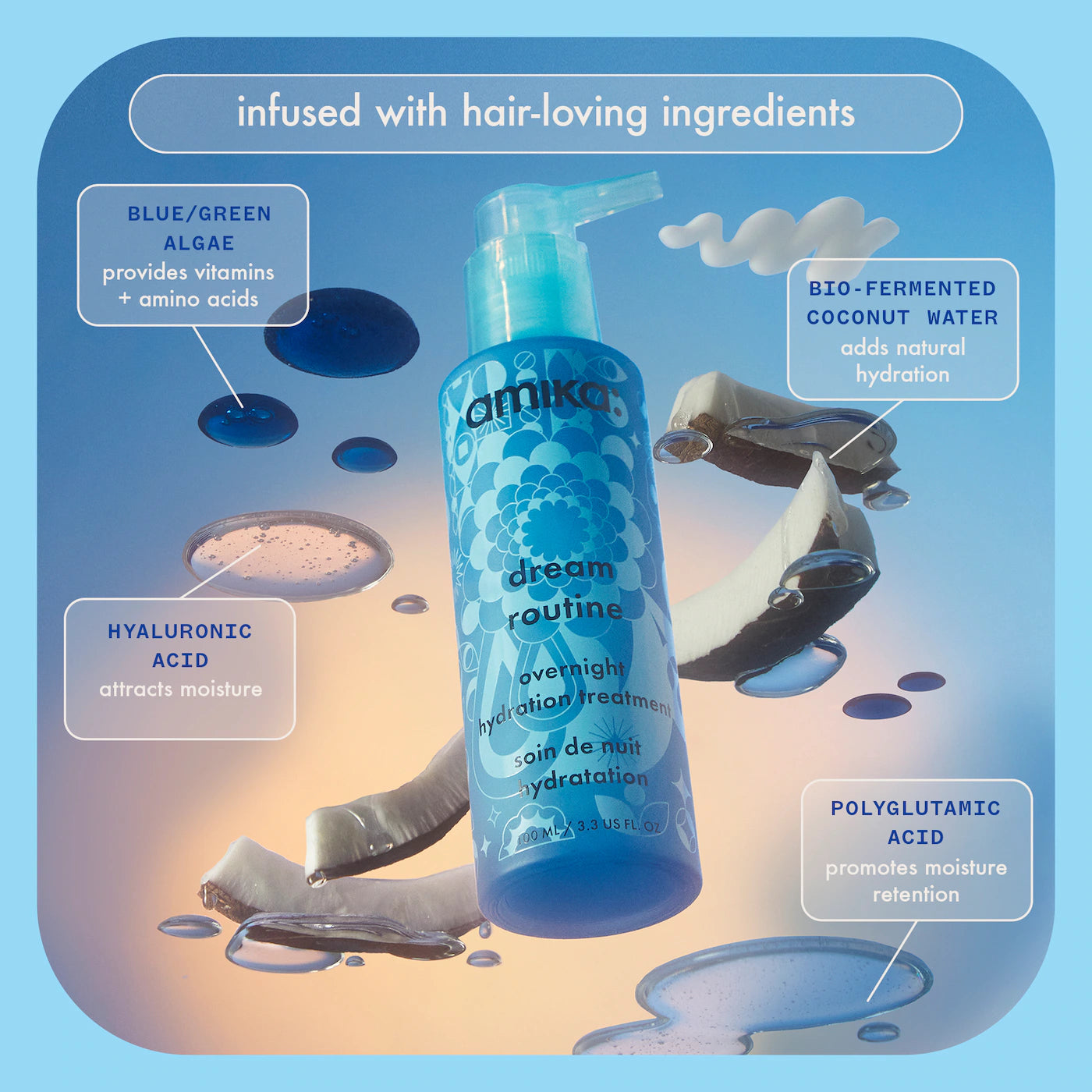 dream routine overnight hydrating hair mask 3.38 oz / 100 ml - amika