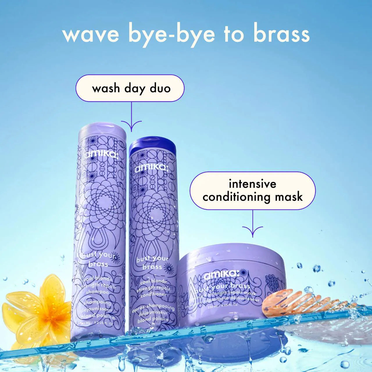 bust your brass toning + strength repair mask 3.38 oz / 100 ml - amika