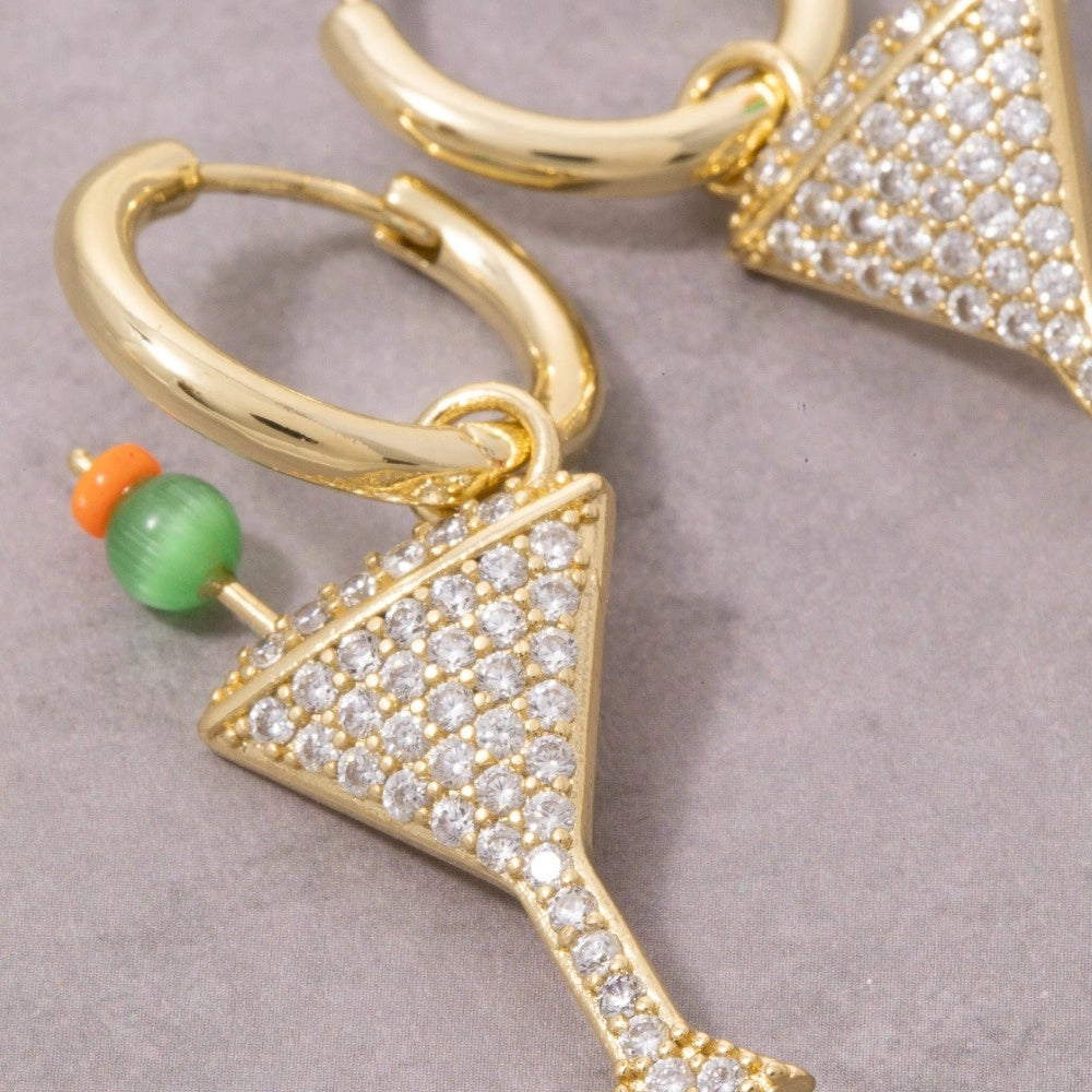 Gold Dipped Pave Martini Glass Hoop Earrings