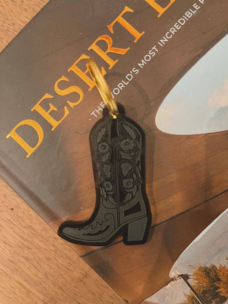 Floral Rose Cowboy Boot Western Keychain Jewelry