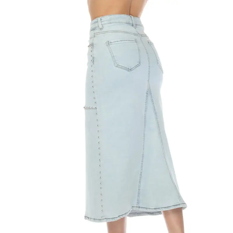 Stone Embellished Denim Long Skirt