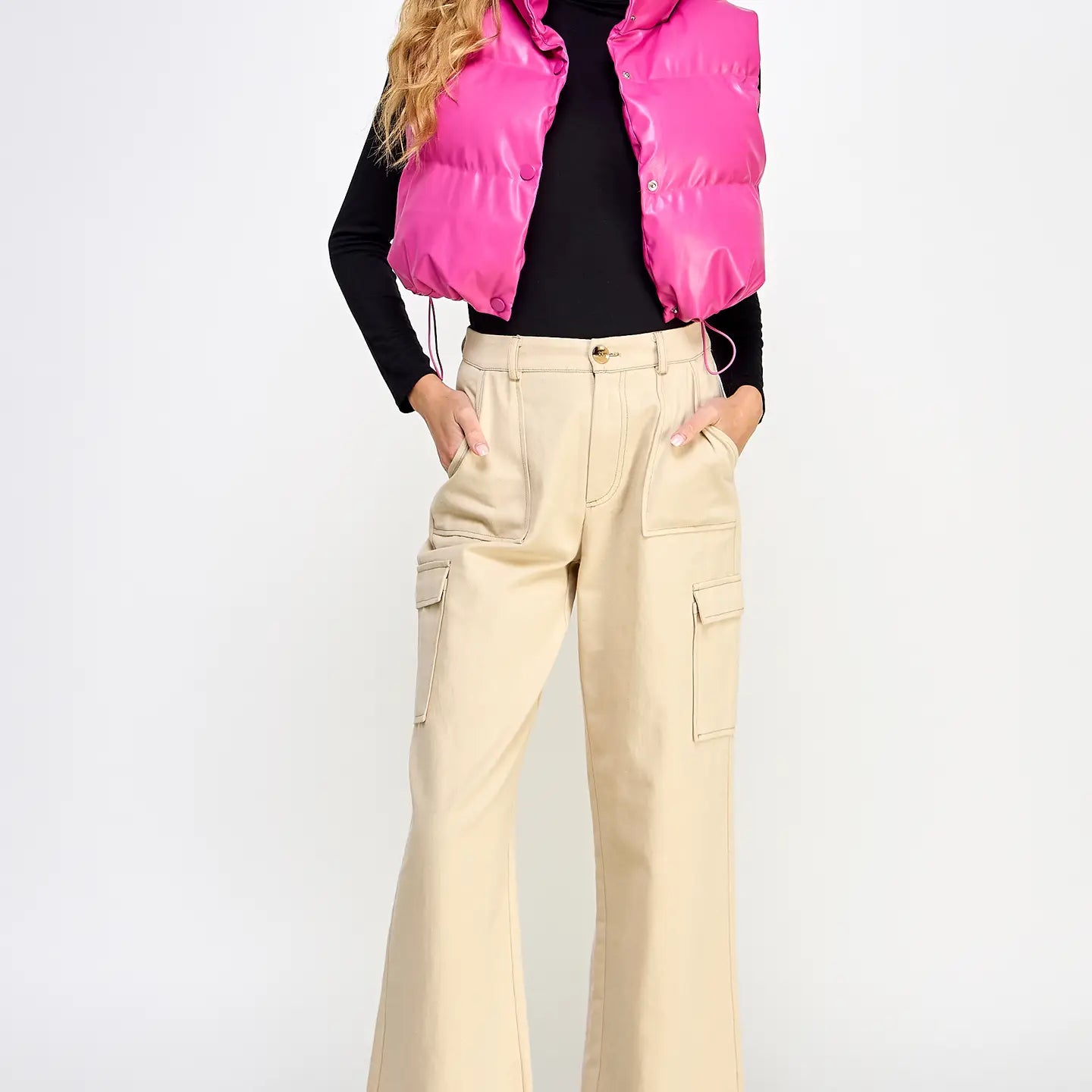 Cropped Hot Pink Puffer Vest