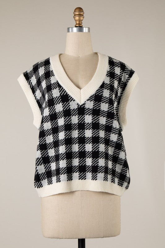 soft knit checkered vest