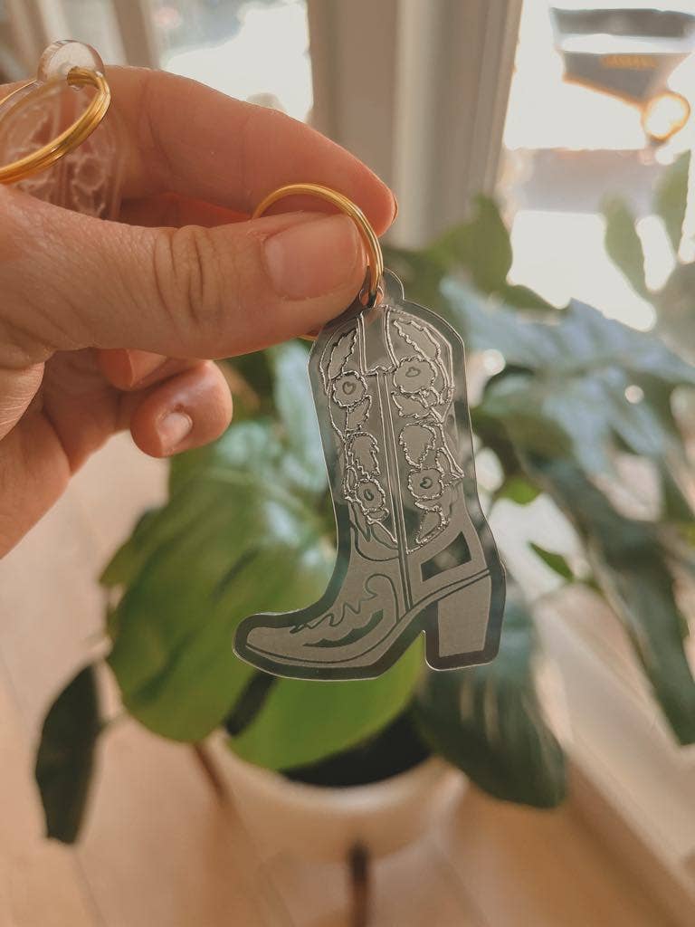 Floral Rose Cowboy Boot Western Keychain Jewelry