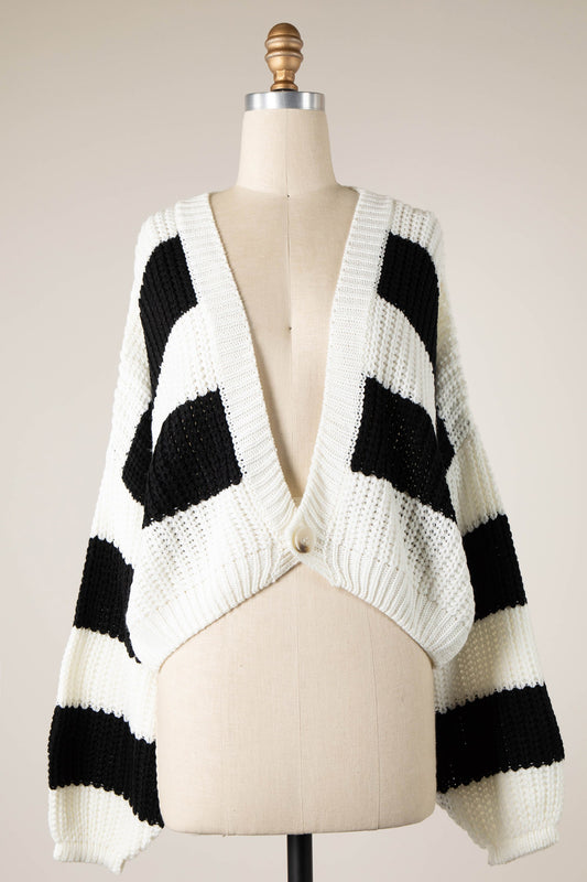 striped cable knit cropped cardigan