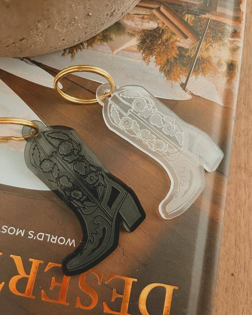 Floral Rose Cowboy Boot Western Keychain Jewelry