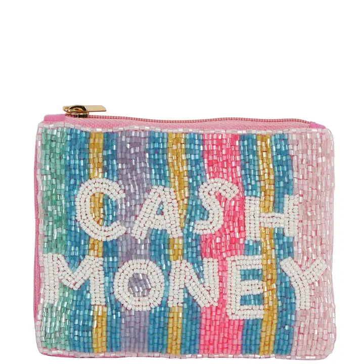 Cash Money Pink beaded coin purse