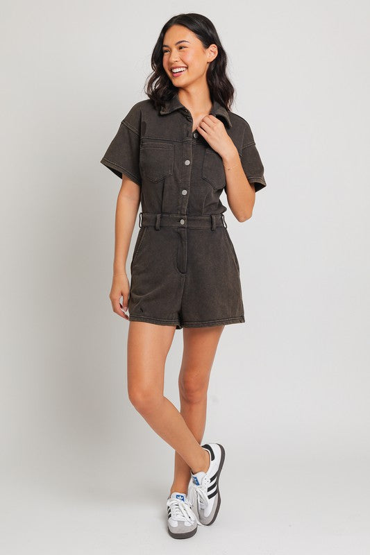 short sleeve denim romper