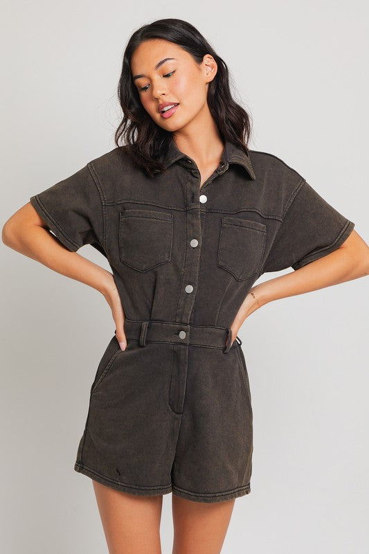 short sleeve denim romper