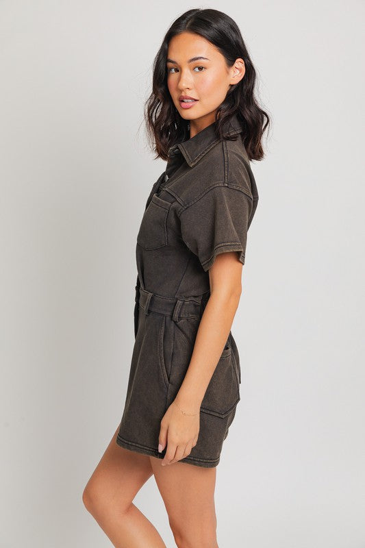 short sleeve denim romper