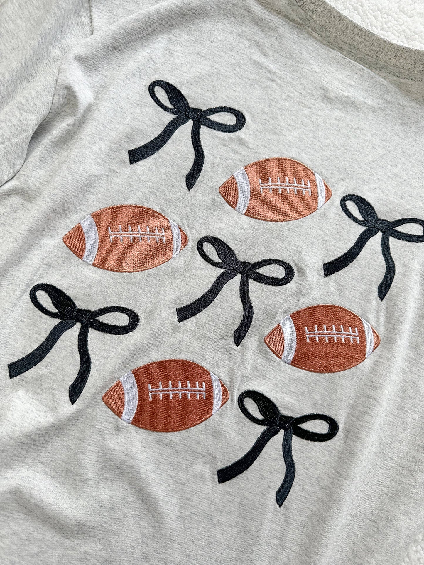 Coquette Bow Football Game Day Embroider Tee