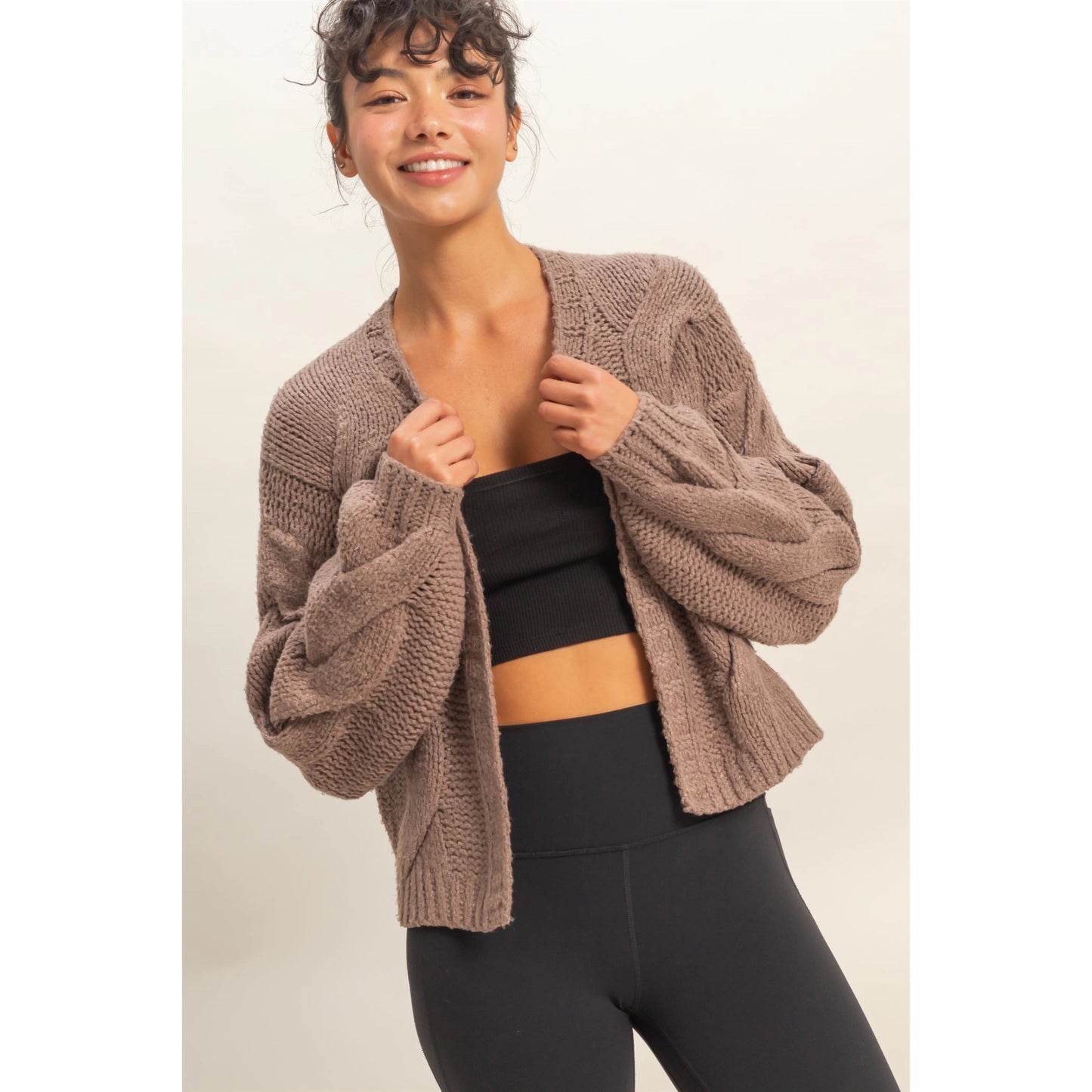 Oversized Cable Knit Open Front Cardigan Sweater