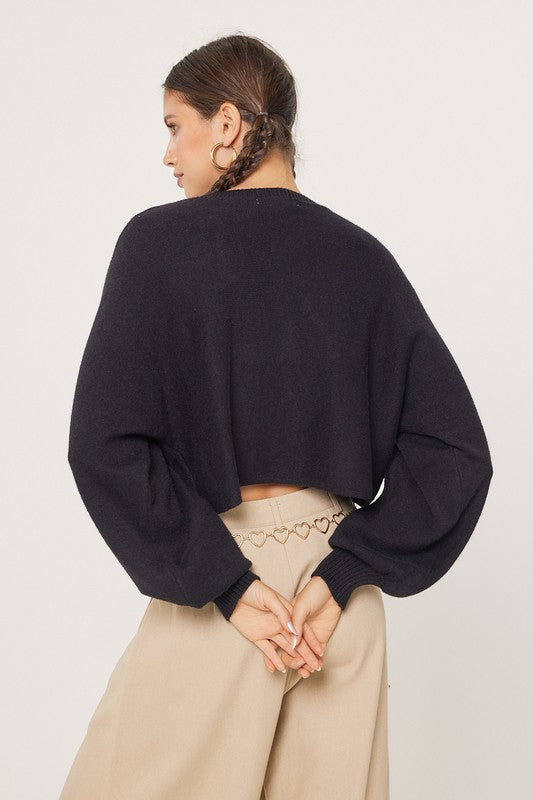 LOOSE FIT PUFF SLEEVE CROP SWEATER TOP