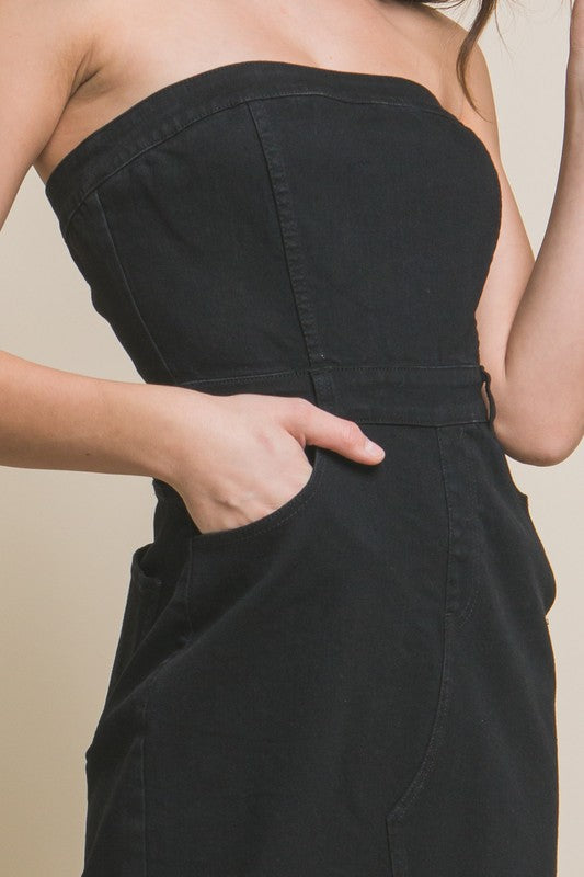 Black Denim Strapless Dress