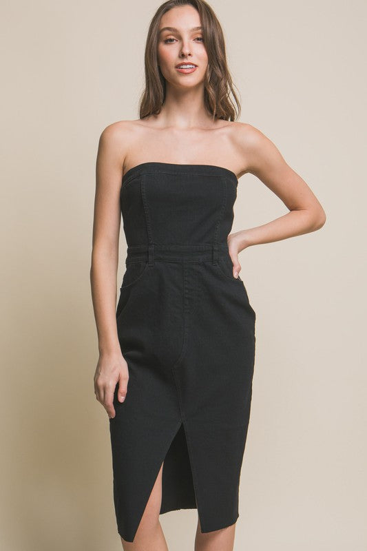 Black Denim Strapless Dress